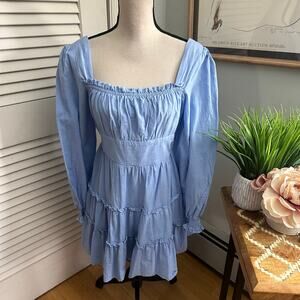 ALTAR'D STATE Dress Womens Medium Blue Smocked Milkmaid Peasant Balloon Sleeve